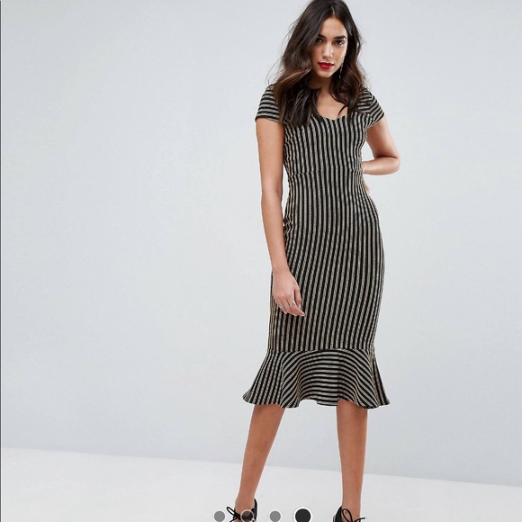 ASOS Dresses & Skirts - NWT ASOS Outrageous Gold Striped Midi Pencil Dress